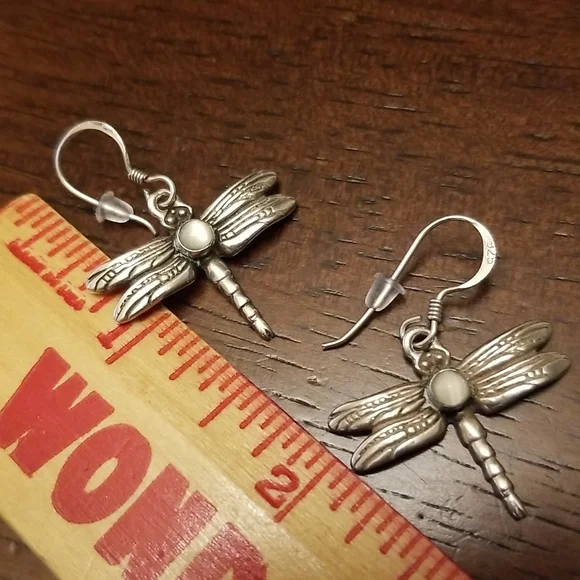 Sterling & Moonstone Dragonfly Earrings - Picture 5 of 5